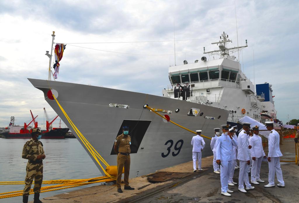 Raksha Mantri Rajnath Singh dedicated to the nation, the indigenously built Coast Guard Ship ‘Vigraha’ in Chennai on Saturday.