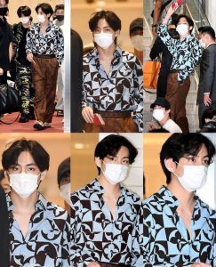 Kim Tae Hyung Moments from Incheon International Airport to JFK Airport.  First to Wear Louis Vuitton 