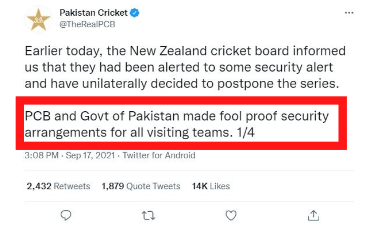As New Zealand abruptly abandoned their tour of Pakistan on Friday citing a security alert, Twitter has exposed one of the mistakes of the Pakistan Cricket Board's (PCB) reaction regarding the same.