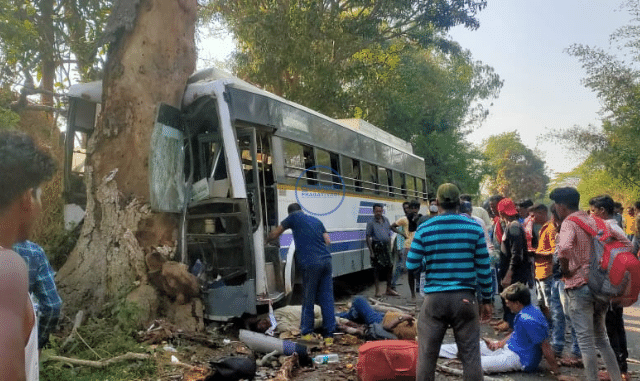 Bus Hits Roadside Tree