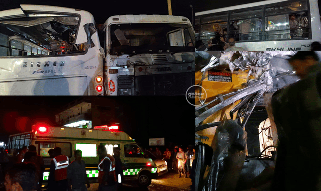 truck hits bus in Jharsuguda