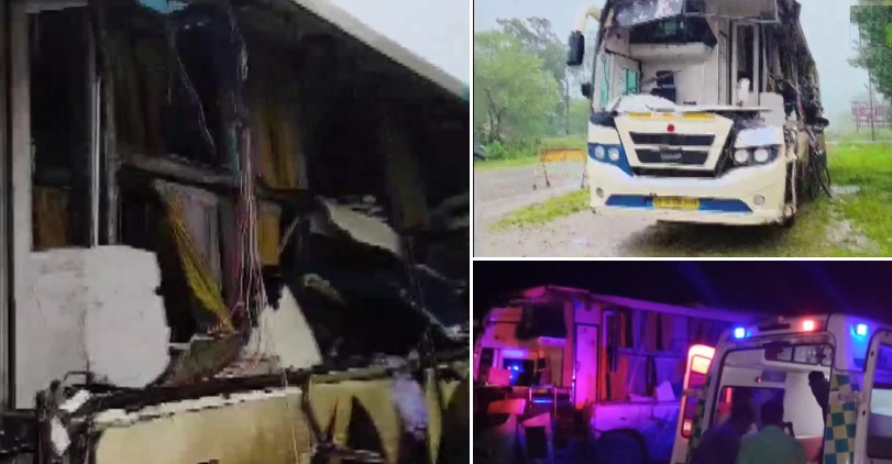 Bus Rams Into Parked Trailer