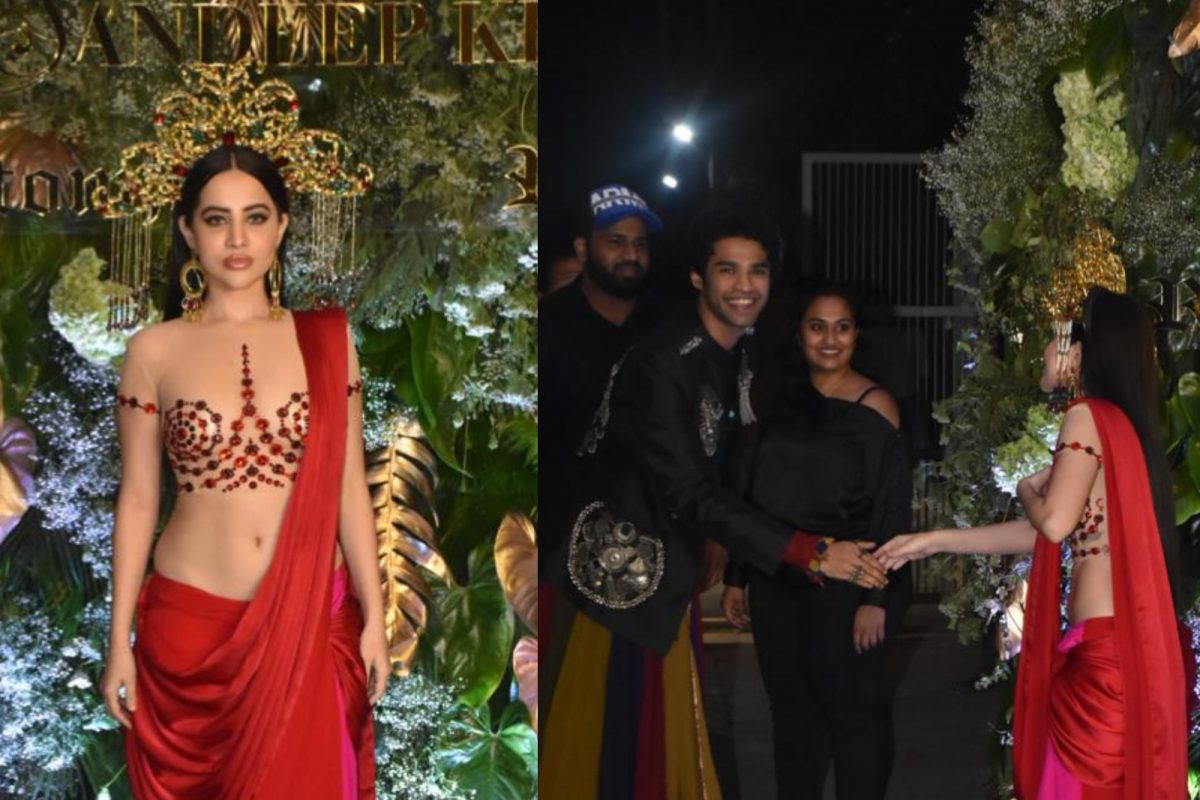 Urfi Javed looks dramatic in designer Abu Jani Sandeep Khosla’s red hot couture outfit