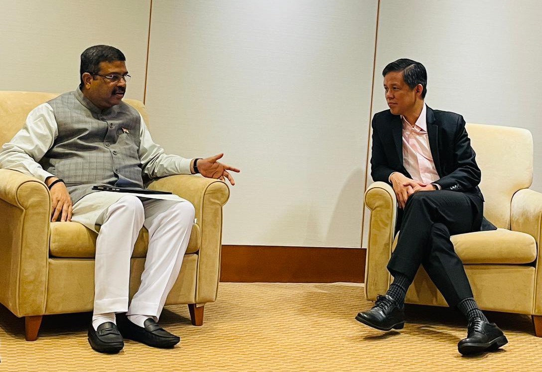 Union Education Minister Dharmendra Pradhan meets his Singaporean counterpart