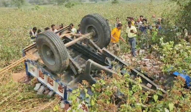 Bricks-Laden Tractor Overturns