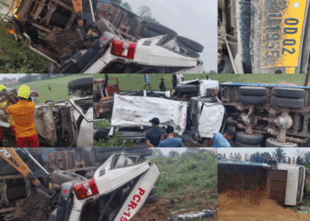 sand-laden truck crashes into PCR van