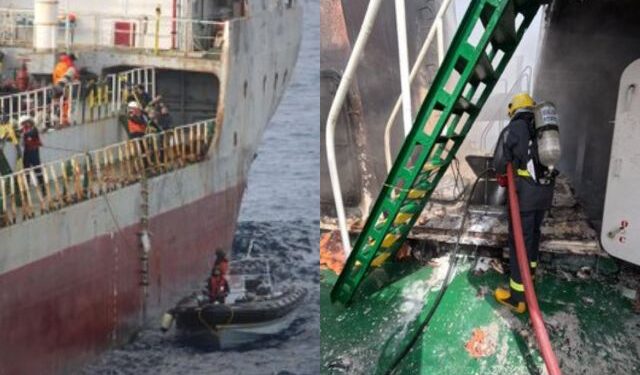 Indian Navy vessel fire rescue