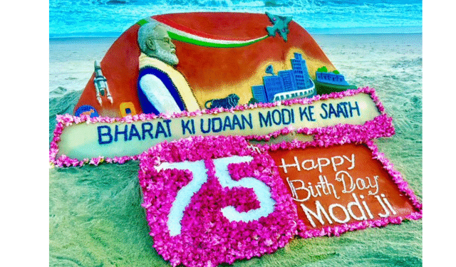 Sudarsan Pattnaik sand art PM Modi 75th birthday