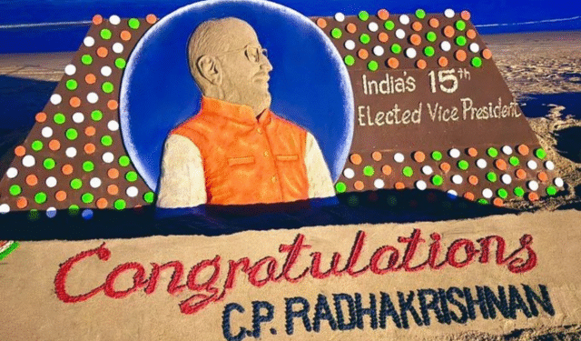 Sudarsan Pattnaik CP Radhakrishnan sand art