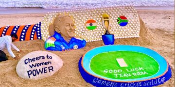 Sudarsan Pattnaik Creates Sand Art in Puri to Wish Indian Women’s Cricket Team Ahead of World Cup Final