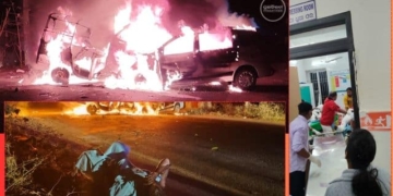 Phulbani road accident fire