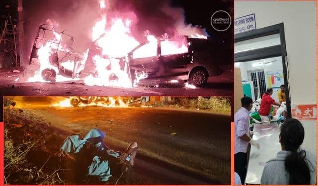 Phulbani road accident fire