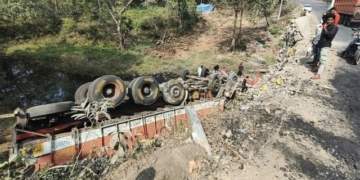 Truck Plunges 15 Feet