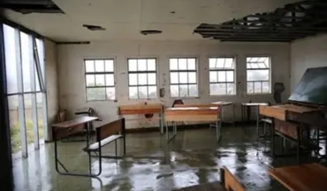 Dilapidated primary school classrooms in Odisha