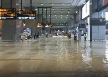 Delhi Airport waterlogged after heavy rain; passengers wade through water