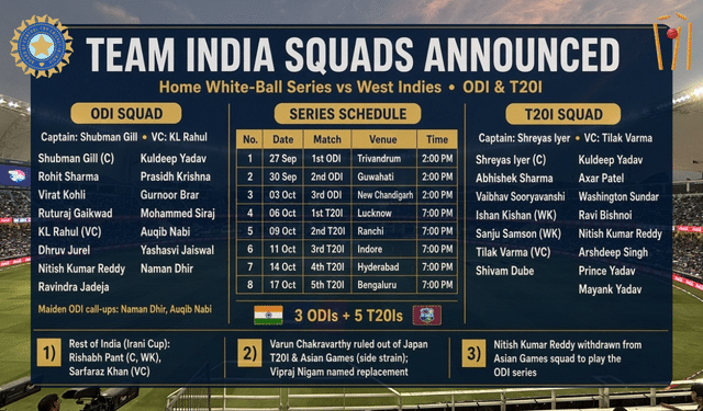 India squad vs West Indies 2026