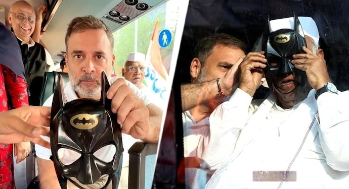 Viral! Rahul Gandhi and Mallikarjun Kharge Pose With 'Batman' Mask During INDIA Bloc Protests