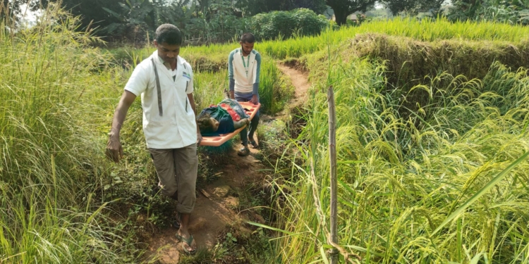 Pregnant Woman Carried on Stretcher