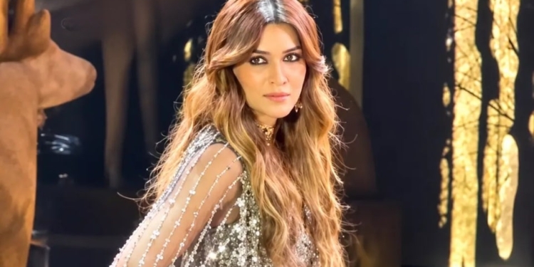 Kriti Sanon Ditches Traditional Dupatta for Sheer Cape in Metallic Mirror-Work Lehenga by Abhinav Mishra