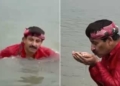 ​'Crocodiles Only Come to Clean Water': Manoj Tiwari Takes Yamuna Dip in Sonia Vihar; AAP Challenges BJP to Kalindi Kunj Test