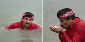 'Crocodiles Only Come to Clean Water': Manoj Tiwari Takes Yamuna Dip in Sonia Vihar; AAP Challenges BJP to Kalindi Kunj Test