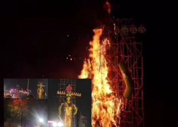 Grand 36th Ravan Podi Held in Kataka, 80-Foot Effigy Set Ablaze at Midnight to Mark Vijayadashami