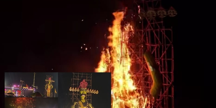 Grand 36th Ravan Podi Held in Kataka, 80-Foot Effigy Set Ablaze at Midnight to Mark Vijayadashami