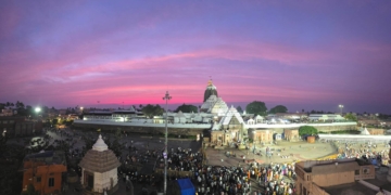 pink sky Jagannath Temple